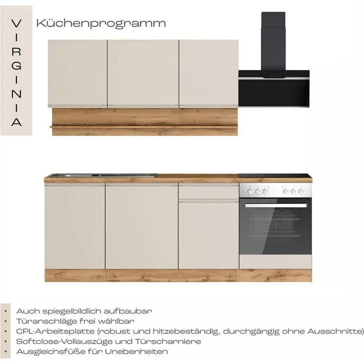 KOCHSTATION Küchenzeile KS-Virginia,neu in verbesserter Ausführung, Breite 220 cm, Soft-Close, wahlweise mit E-Geräten – Bild 4