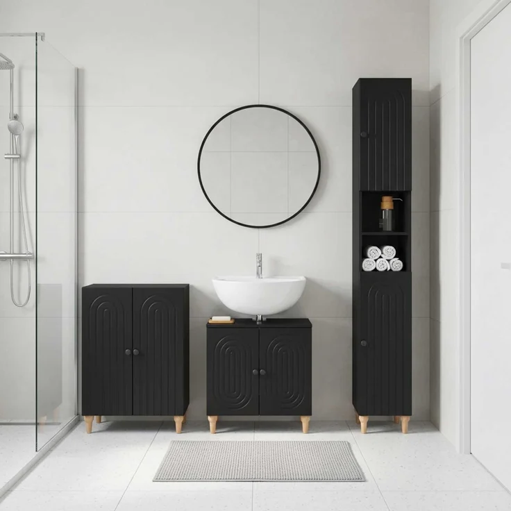 vidaXL 3-teiliges Badezimmer-Schranksystem ALKMAAR Schwarz 3417424 – Bild 1