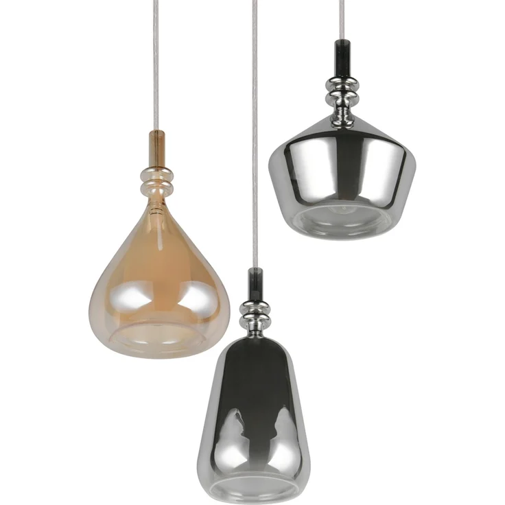 LED Cluster Pendelleuchte 3-flammig Glas Bernstein & Chrom verspiegelt, Ø 35cm – Bild 9