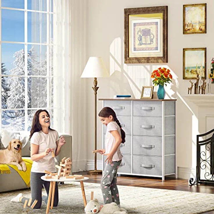 YITAHOME kommode mit Schubladen, Schrank mit 8 Schubladen aus Stoff, Aufbewahrungskommode Modernen Stil für Schlafzimmer, Wohnzimmer,Flur, Hellgrau Aufbewahrungsschrank – Bild 5