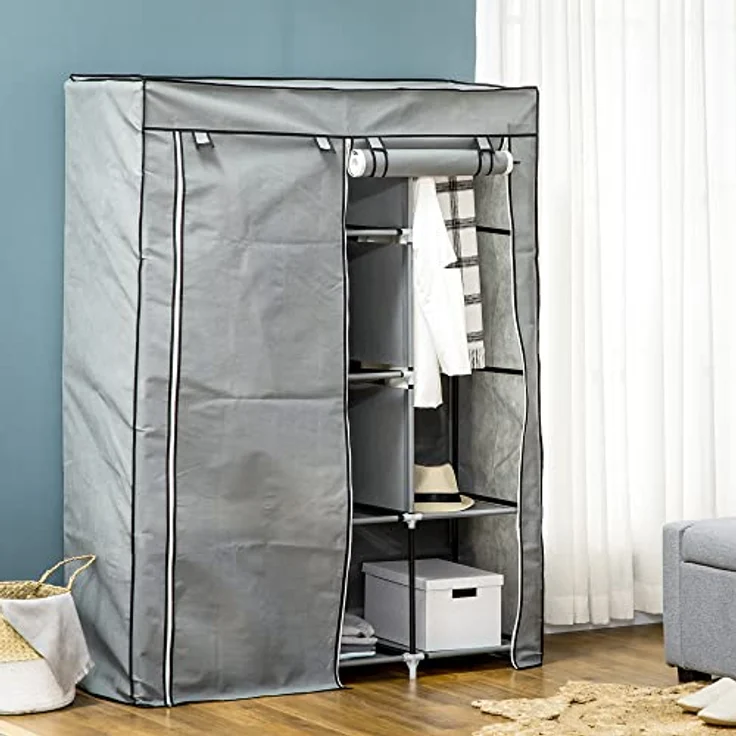 HOMCOM Stoffschrank Faltschrank, Faltbare Garderobe aus Vliesstoff (Kleiderschrank, 1-St, Tücherschrank) Hellgrau, 125 x 43 x 162,5 cm – Bild 7