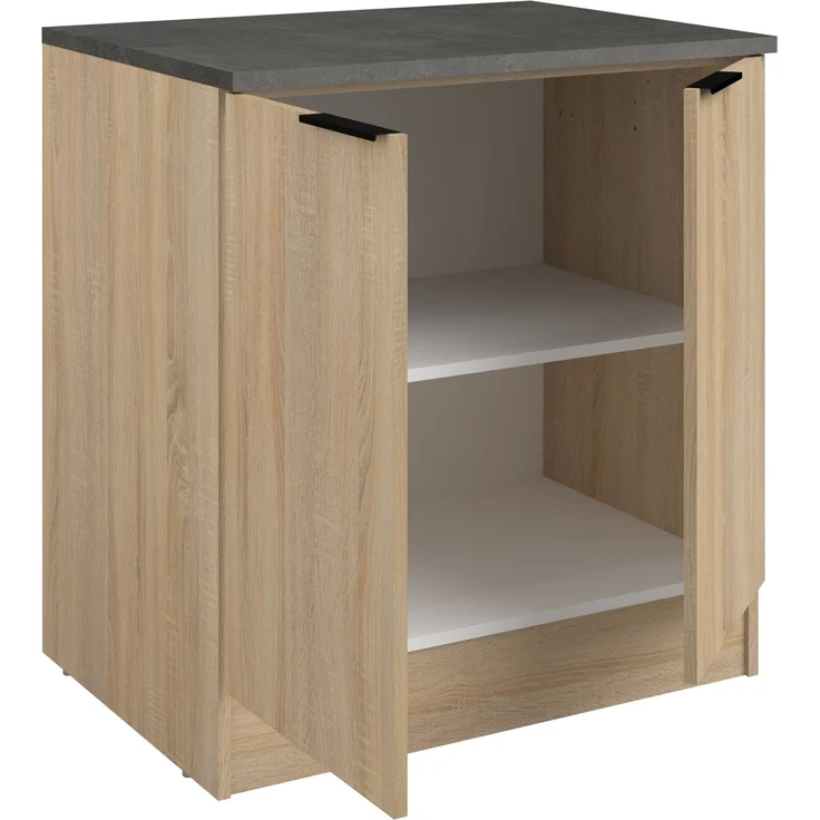 Miniküche >Fumay 21< (6-teilig) in Eiche Nachbildung, Beton Optik dunkel, Breite 200cm – Bild 9