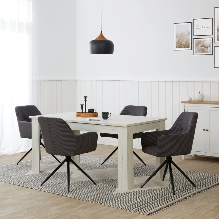 2 Stühle Esszimmer Küchenstühle Cord Grau Esszimmerstühle Drehbar Esszimmerstuhl mit Armlehne Dreh Sessel Modern Polsterstuhl – Bild 4
