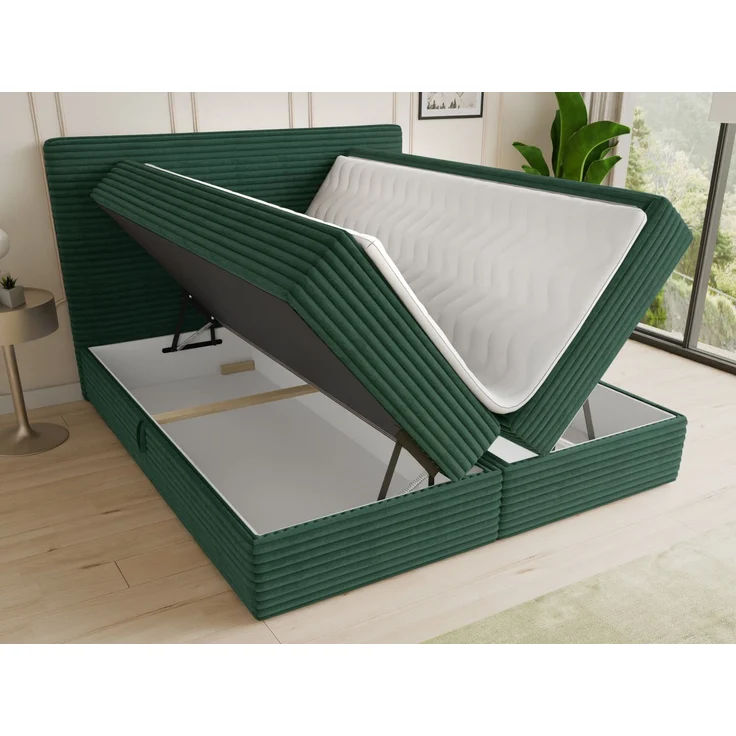 Boxspringbett Mollo mit 2 Bettkästen, Doppelbett mit Bonell-Matratze und Topper, Polsterbett in weichem Cordstoff, Bett, Bettgestell für Schlafzimmer (Grün (Tilia 39), 180 x 200 cm) – Bild 3