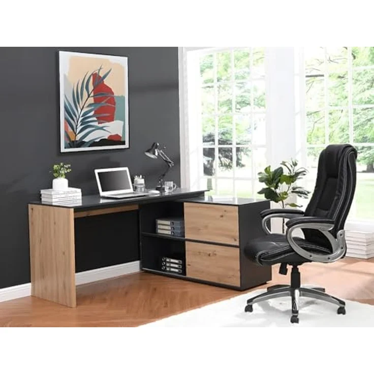 Vente-unique - Sekretär mit 3 Türen - MDF - Naturfarben & Schwarz - COLIOBA – Bild 2