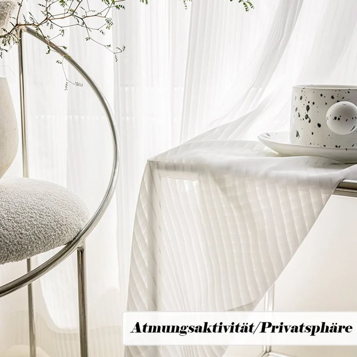 TUWENA Gardine 2er Set Vorhänge Gestreifte Gardinen mit Ösen, Voile Gardinen Weiß, Blickdicht 80% Lichtdurchlässig Gardine Vorhang für Schlafzimmer – Bild 2