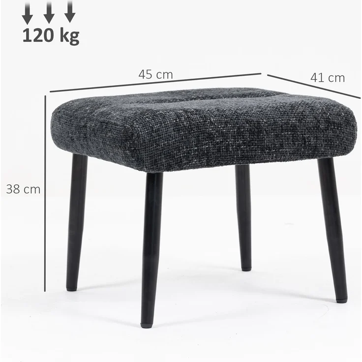 MELAYR, Sitzhocker Hocker mit weichem Sitzkissen Stahlbeinen Fußhocker mit Chenille-Stoff, 45 x 41 x 38 cm, Dunkelgrau – Bild 5