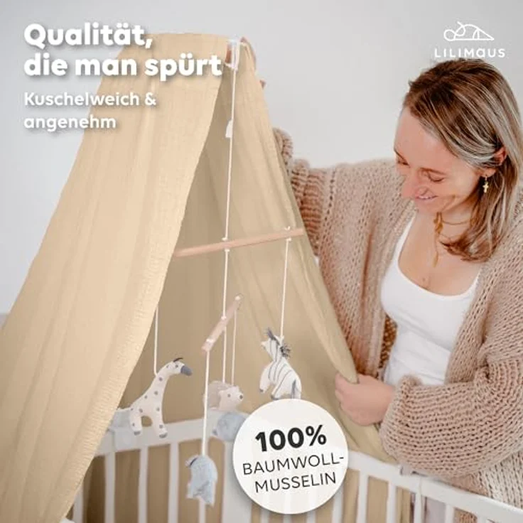 lilimaus Betthimmel Handgefertigter Musselin Betthimmel aus 100% Baumwolle für Babybett, Stoffhimmel für Babybett-Deko im Kinderzimmer und Spielzimmer – Bild 2