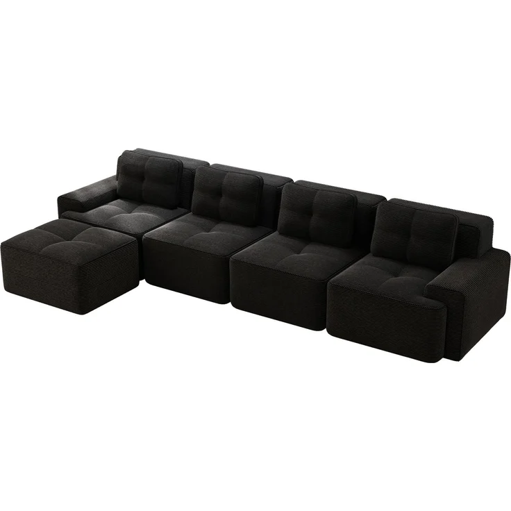 EINHOM Boneless Sofas für Wohnzimmer, Modulares Sofa mit L-förmiger Chaiselongue, 4-Sitzer Bequem Polstertes Tiefsitz Corduroy-Cloud-Sofa, Montagefreies Sofa, Rutschfestes Design, Schwarz – Bild 7