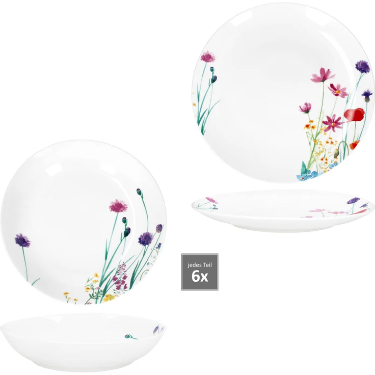 12tlg Tafelservice Marie Porzellan 6 Personen Speiseteller Suppenteller Blumen – Bild 4