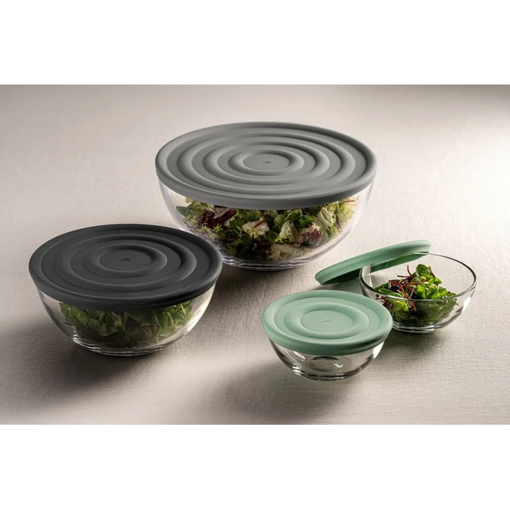 LEONARDO Schale Schalen-Set CUCINA, 6-teilig, 3 Schüsseln mit Silikondeckel, Glas, (Set, 6-tlg), spülmaschinengeeignet – Bild 2