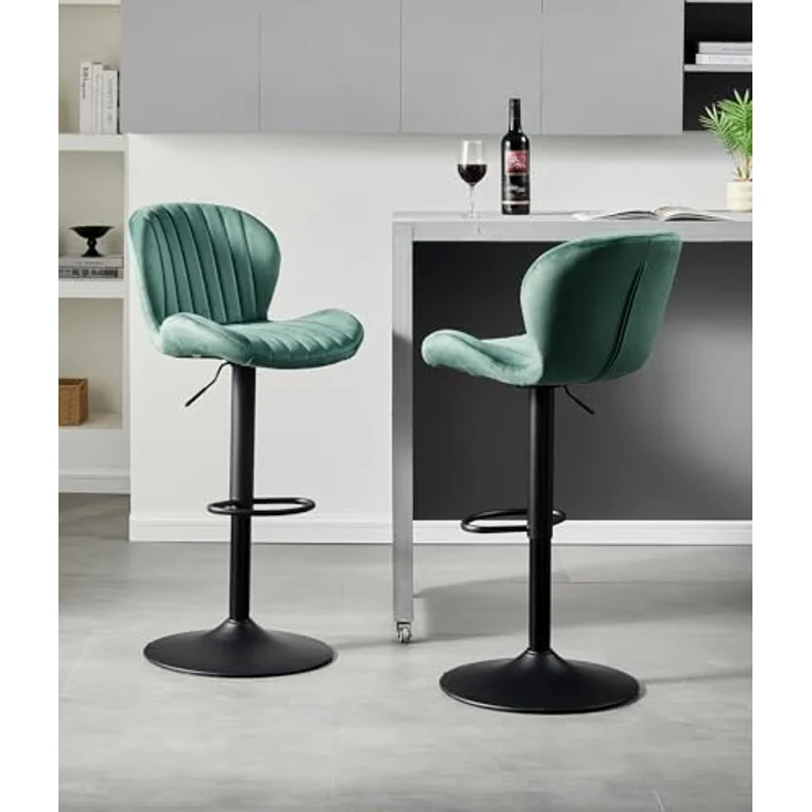 TUKAILAI Barhocker 2er Set aus Samt, Barstuhl Höhenverstellbar，360°Drehbar, Hocker mit lehne,fußstütze,metallrahmen, Gepolsterter Küchenhocker Tresenhocker, Bar Chair für Küche Bars, Grün – Bild 3