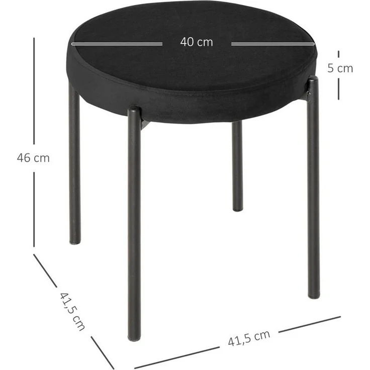 HOMCOM Esszimmerstuhl 4er-Set Esszimmerhocker Stapelbar Thekenhocker (Rundhocker, 4 St), für Küche Esszimmer Samt Schwarz 41,5 x 41,5 x 46 cm – Bild 4
