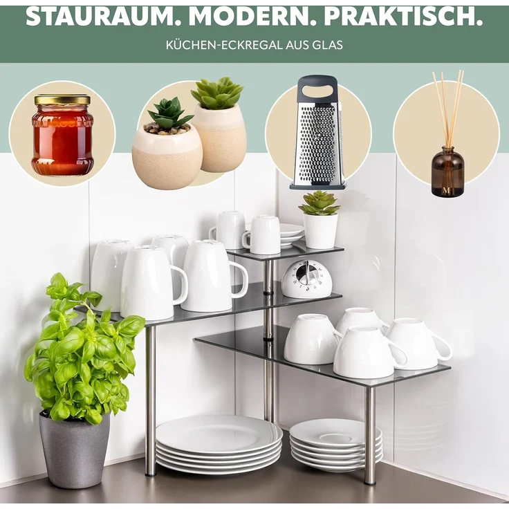 bremermann Küchenregal Glas-Eckregal, Küchenregal, aus Glas und rostfreiem Edelstahl – Bild 3