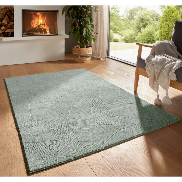 TaraCarpet Teppich TaraCarpet Homestyle 391 Blätter, rund, Höhe: 10 mm, Felloptik hoch-tief weich waschbar floral grün 80x80 rund