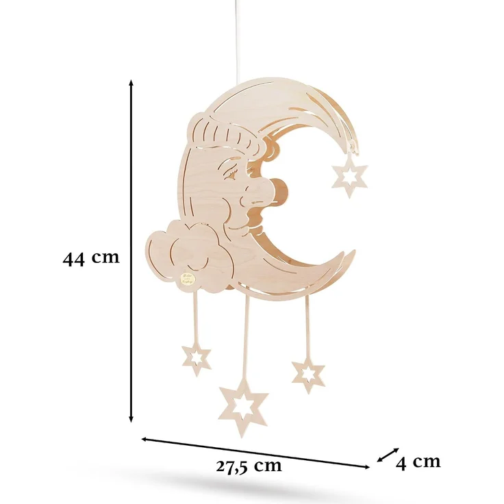 Saico LED-Fensterbild Träumender Mond am Sternenhimmel Holz 44 cm warmweiß natur – Bild 2