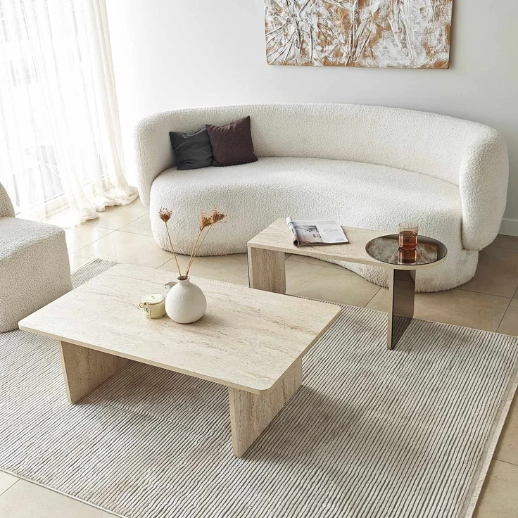 Skye Decor 'Luna 2 - Travertine' Couchtisch-Set, Travertin / Bronze, 105 x 35 x 60 cm – Bild 5