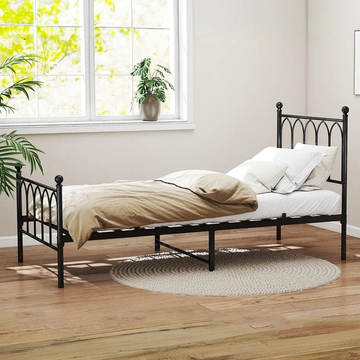 Einzelbett aus Metall mit Lattenrost, 27 cm Stauraum, 90x200 cm, Schwarz – Bild 7