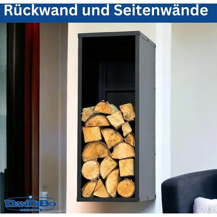 DanDiBo Kaminholzregal Wand Innen Metall Schwarz 80 cm mit Rückwand Wandmontage Hängend Kaminholzständer 96542 Holzkorb Kaminholzhalter – Bild 7