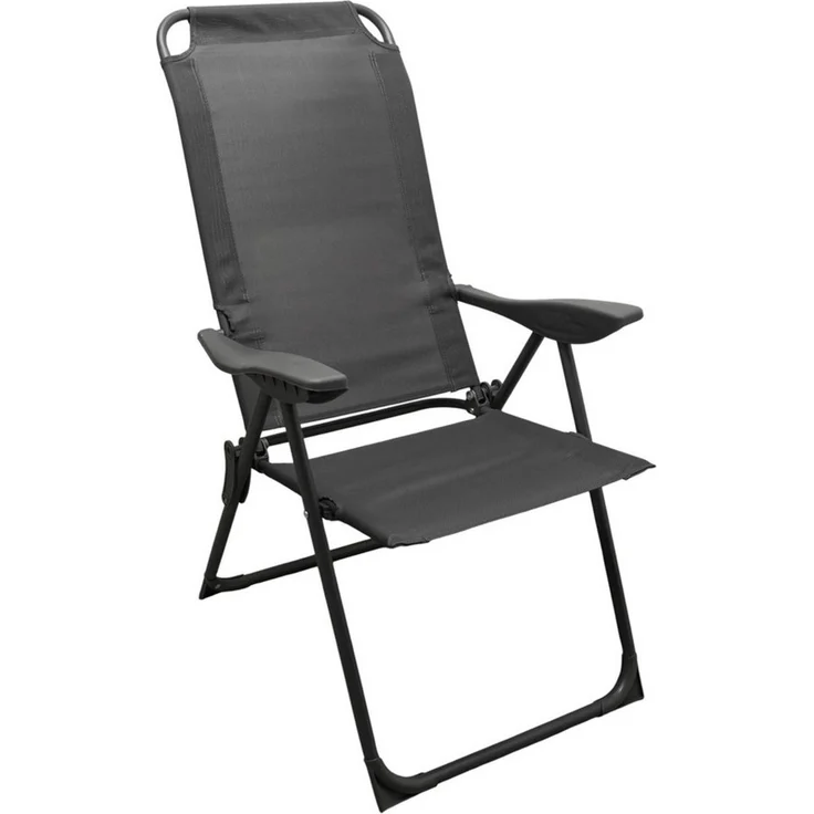 Spetebo Hochlehner Metall Garten Klappstuhl grau mit 5-fach verstellbarer Rückenlehne (108 x 62 cm, 1 St), Campingstuhl mit Textil Gewebe bis 110 kg belastbar – Bild 1