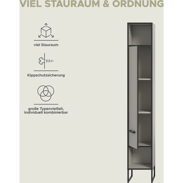 Hochschrank (B/H/T: 30x192x32 cm) in Kaschmir Nachbildung – Bild 10