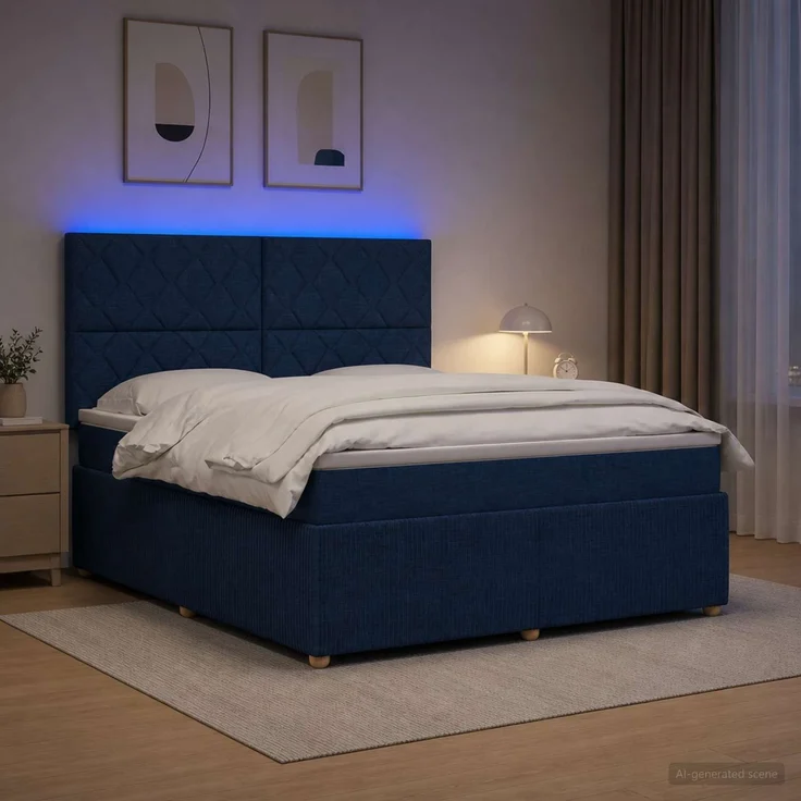 vidaXL LED Boxspringbett mit Matratze Blau 180 x 200 cm Stoff 3455929 – Bild 4