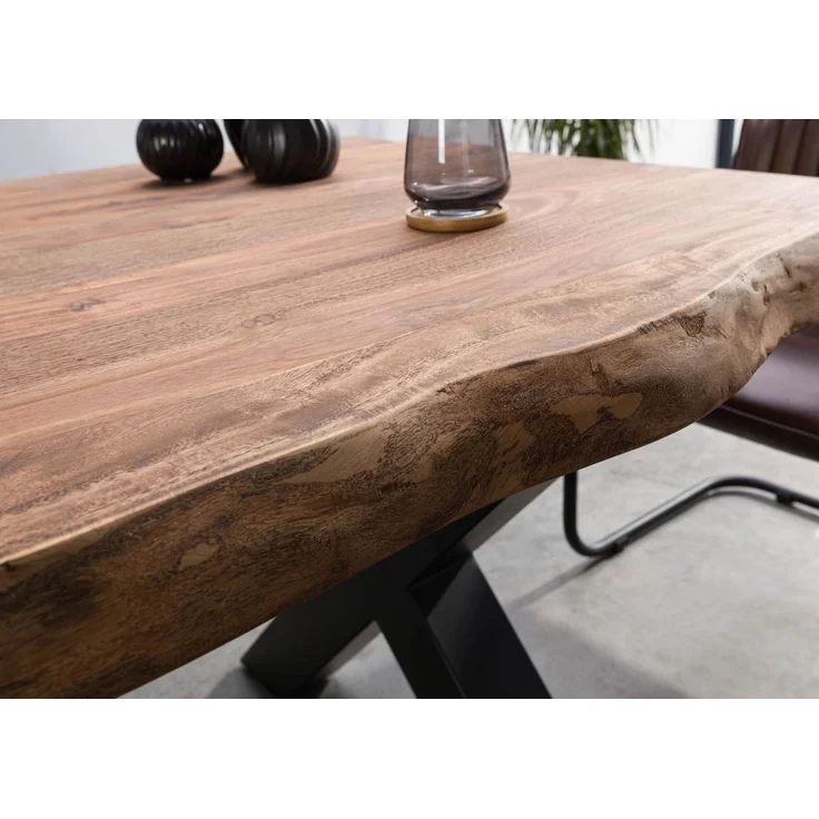 Baumtisch Sheesham 140x90x77 grau gebeizt / X-Beine anthrazit matt FREEFORM 5 – Bild 5