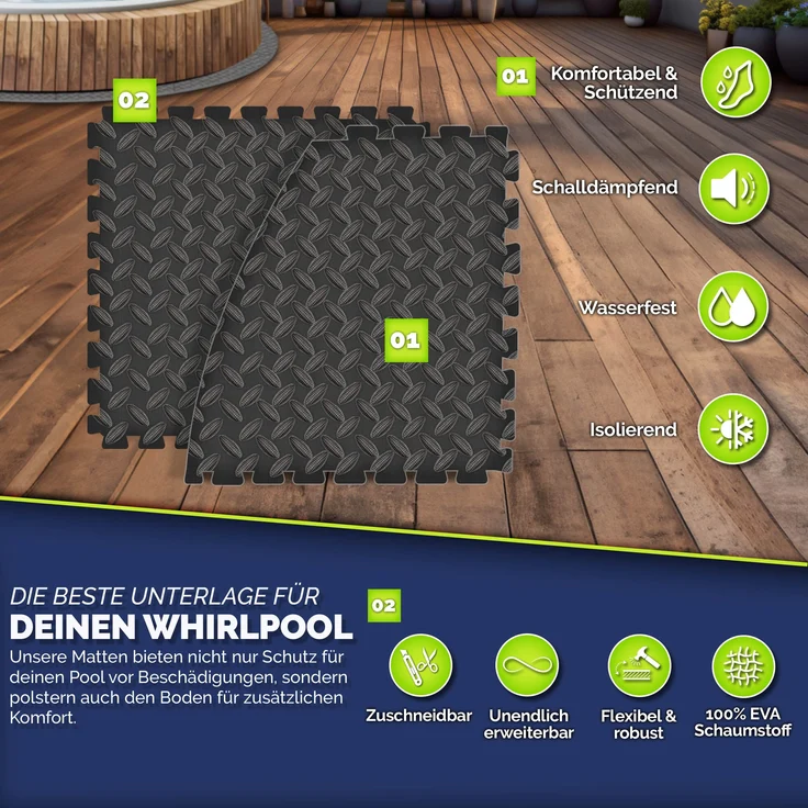 tillvex® Whirlpool Unterlage rund Schwarz 196 cm | Bodenmatte Poolunterlage Matte für Outdoor Whirlpools | Thermo Bodenschutzmatte Pool Untergrund | Bodenschutz Bodenplatte schützt & isoliert – Bild 10