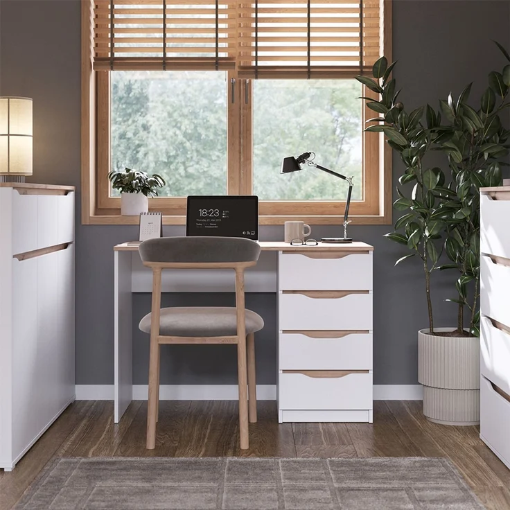 Schreibtisch Ruben Weiß/Artisan-Eiche 110x50 cm mit 4 Schubladen Vicco – Bild 6