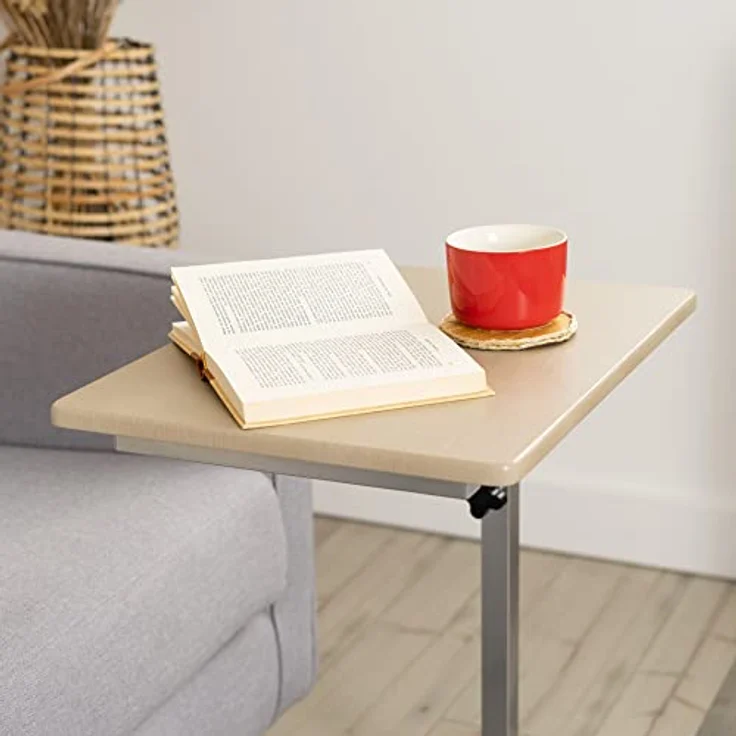 MEUBLE COSY Laptoptisch Höhenverstellbar mit Rollen Laptopständer Beistelltisch Sofatisch Nachttisch, Gestell aus Metall, Tischplatte aus Holz, Eiche, 48 x 37 x 79 cm – Bild 7