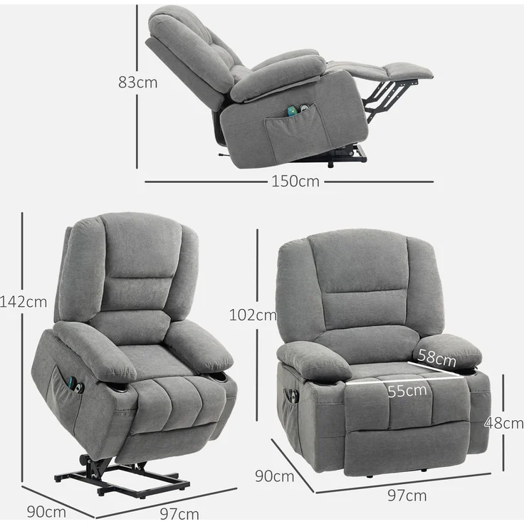 DESVIAE Sessel mit elektrischer Aufstehhilfe und Massagefunktion, 90x102x97 cm, Polyester, Dunkelgrau – Bild 9
