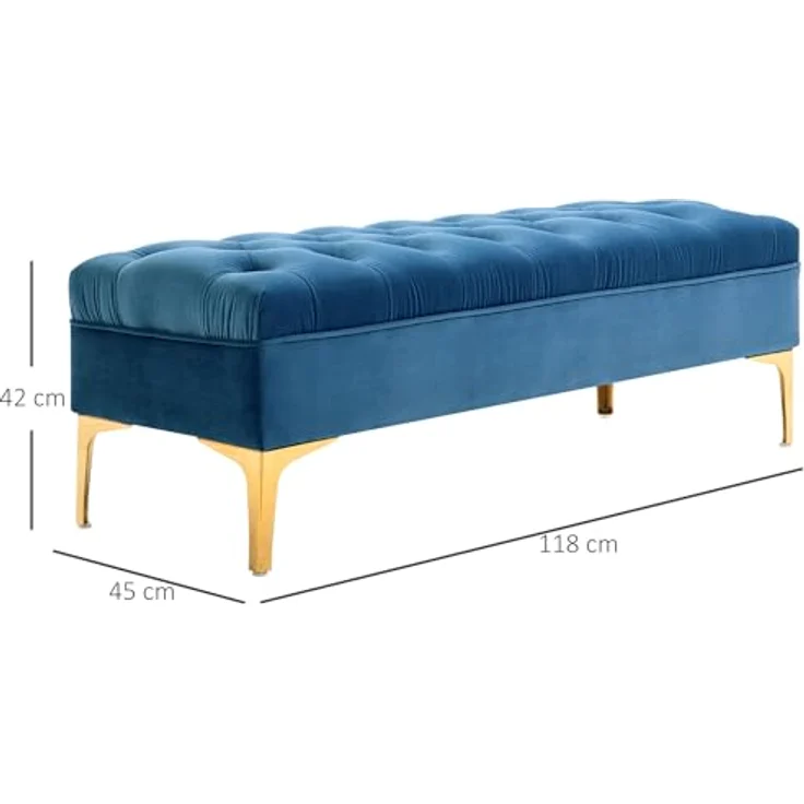 HOMCOM Polsterbank Schlafzimmerbank mit erhöhten Beine (Sitzottomane, 1-St, Sitzbank), Samt Blau 118 x 45 x 42 cm – Bild 8