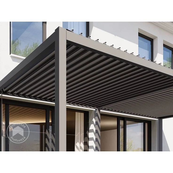 PRIMEYARD Pergola 3x6 m Aluminium-Pfosten mit Lamellendach aus Stahl graue Terrassenüberdachung – Bild 6