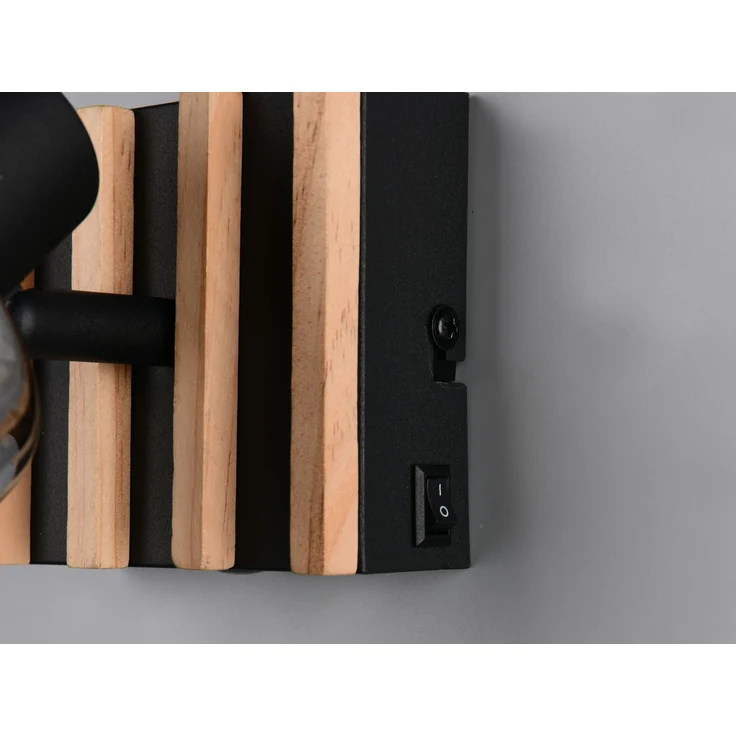 Wandstrahler TRAVIA mit Schalter, Rauchglas Schwarz & Holz, Breite 10cm – Bild 5