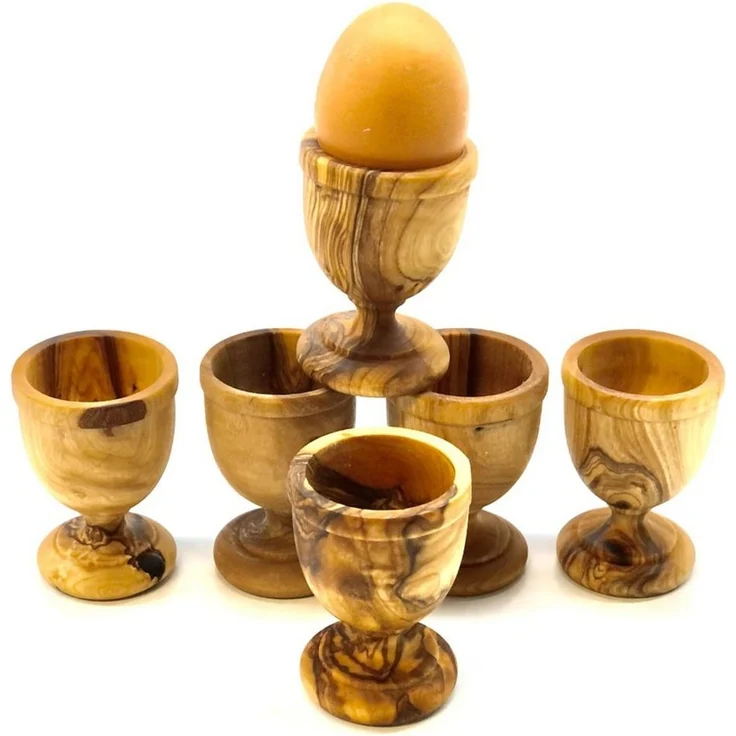 Olivenholz-erleben Eierbecher KLASSIK gedrechselt aus edlem Olivenholz, (Set, 6-tlg, 6x Eierbecher), Handarbeit, Angenehme Haptik, Lebensmittelecht & unbehandelt – Bild 3