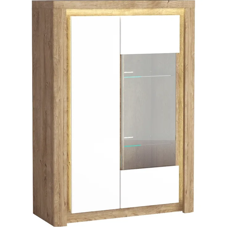 Highboard Livinio Kommode 100cm Ribbeck Eiche weiß Hochglanz inkl. LED