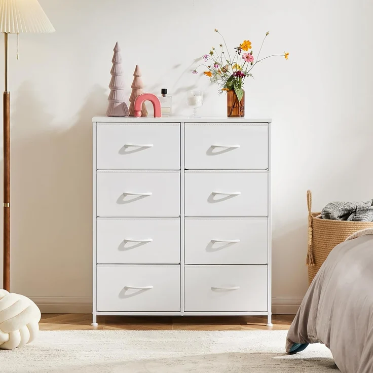 Sweetcrispy Kommode für Schlafzimmer, breite Schublade Kommode, 8 Stoffschubladen mit Griffen, Schubladen aus Stoff, Schrank, TV Stand für Schlafzimmer, Schrank, Wohnzimmer, Kinderzimmer – Bild 8