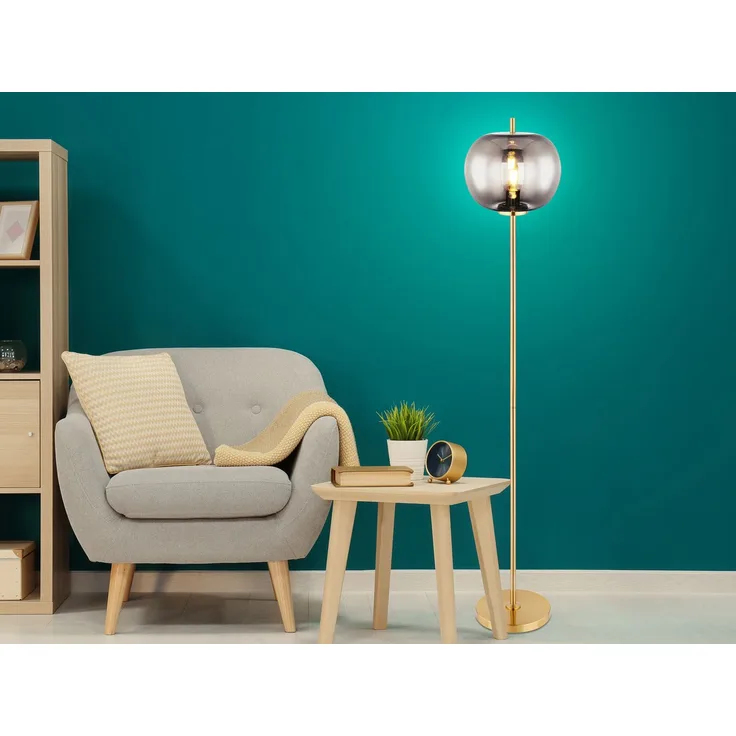 Stehlampe Wohnzimmer Stehleuchte Glas rauch gold messingfarben 15345SMM