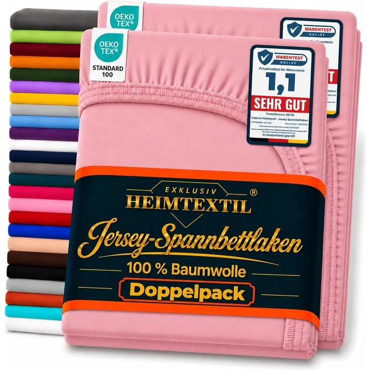 Doppelpack Jersey Spannbettlaken 120 x 200 cm Rosa – Bild 1