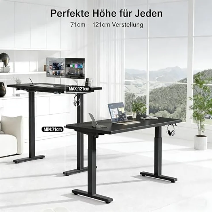 Devoko Höhenverstellbarer Schreibtisch 160x80 cm elektrisch, Höhenverstellung 71-121 cm mit Smart Control, 120 kg Tragkraft, für gesundes Arbeiten – Bild 4