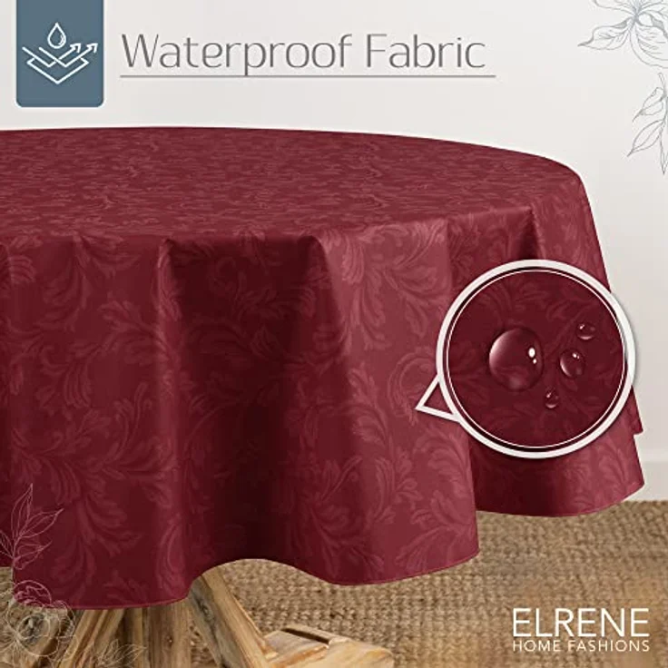 Elrene Home Fashions Camile Vinyl-Tischdecke mit Blumenmuster, Wasser- und schmutzabweisend, für drinnen und draußen, mit Flanell-Rückseite, 152,4 x 213,4 cm, oval, Ziegelstein – Bild 2