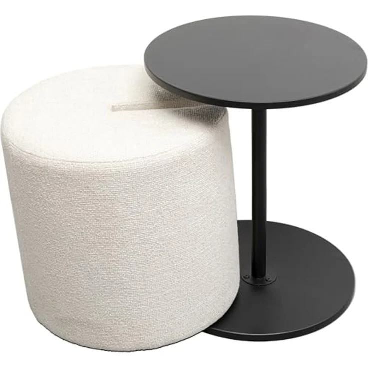 Kare Design Beistelltisch mit Hocker, Better Together (2-teilig), Creme/Schwarz, 46cm Durchmesser, Ablage Wohnzimmertisch, inklusive Hocker, Stahlgestell, Rund – Bild 3