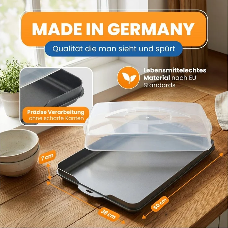 EUROHOME Kuchentransportbox Kuchencontainer - Blechkuchen Behälter mit Tragegriff - Kuchenhaube, Kunststoff, (1-tlg, Tortenbehälter 50 x 38 cm), Servier- und Transportbox für Kuchen und Torten – Bild 2