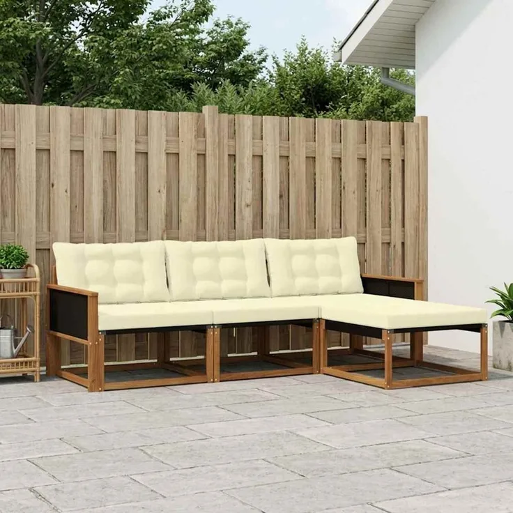 vidaXL Outdoor-Sofagarnitur 4 stk. 4-Sitzer Natur und Creme 3381334