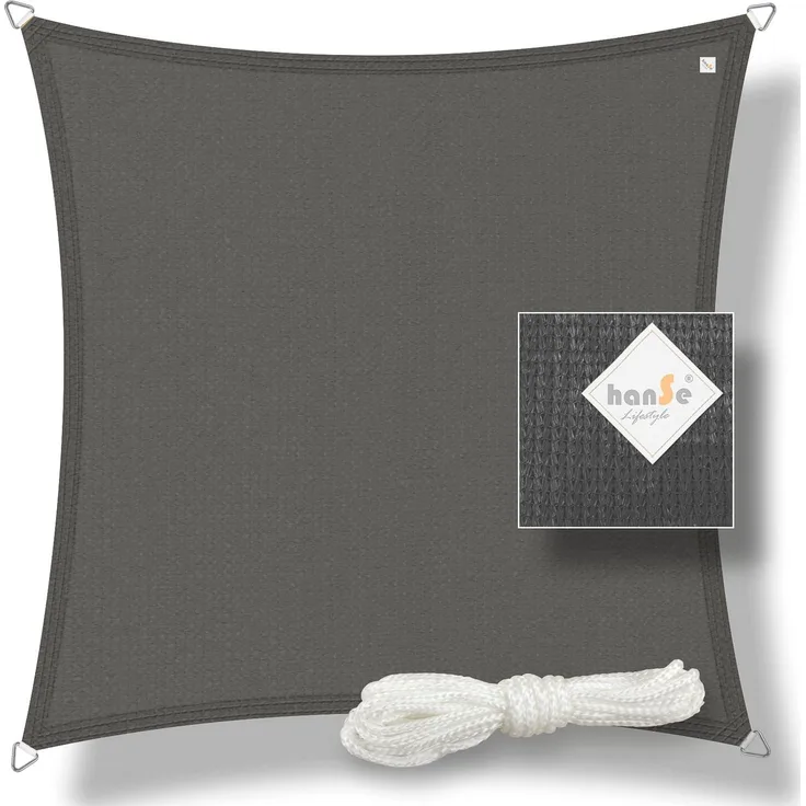 hanSe Sonnensegel Schattensegel Schattenspender UV-Schutz Quadrat 4x4m Graphit