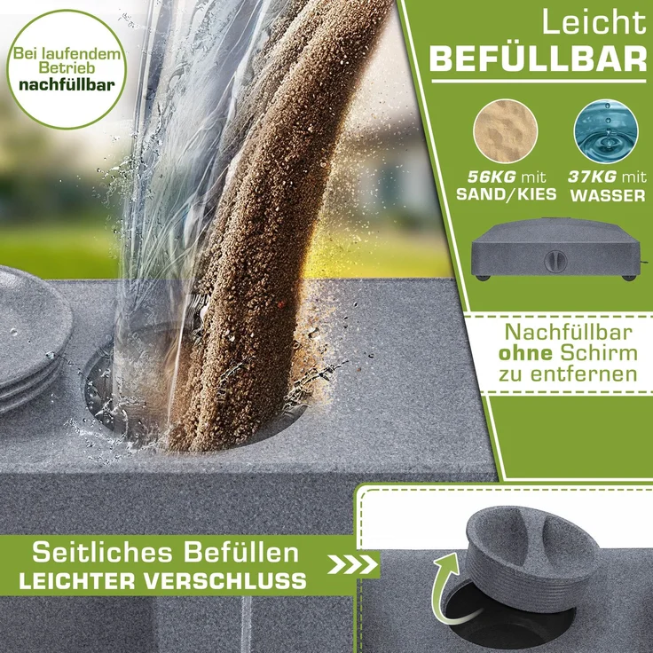 tillvex® Sonnenschirmständer PAVERA mit Rollen & Bremsen Granit-Optik | Schirmständer befüllbar 37 Liter / 56 kg | Schirmgewicht Sonnenschirm & Marktschirm Ø 1,8-3,7m | Ampelschirmständer wetterfest – Bild 4