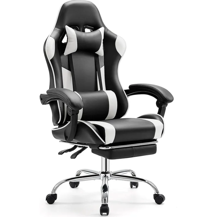 DUMOS Gaming Stuhl Ergonomischer Gaming Stuhl mit Fußstütze Atmungsaktiver PC Stuhl mit verstellbare Lendenkissen Kopfkissen und Armlehnen 150 kg Belastbarkeit Drehsessel