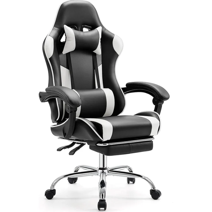 DUMOS Gaming Stuhl Ergonomischer Gaming Stuhl mit Fußstütze Atmungsaktiver PC Stuhl mit verstellbare Lendenkissen Kopfkissen und Armlehnen 150 kg Belastbarkeit Drehsessel