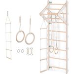 MAMOI® Klettergerüst Indoor für Kinder | Moderne Sprossenwand für Kinderzimmer (210 cm) mit Klimmzugstange und Strickleiter Yarnwood | Turnringe | CE | 100% ECO | Made in EU