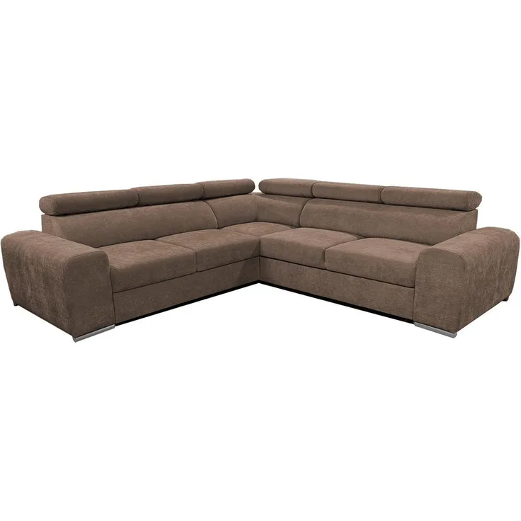 Wohnero24 Ecksofa PAVONE 3 260x260 cm – Chenille Sofa Braun mit Schlaffunktion 190x125 cm, Bettkasten & verstellbaren Kopfstützen